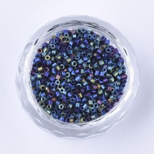 Metallic Matte Iris Blue Glass Barrel Seed Beads 10g bag