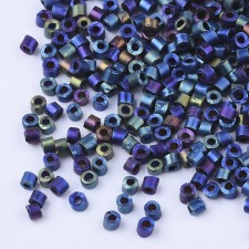 Metallic Matte Iris Blue Glass Barrel Seed Beads 10g bag