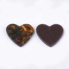 2pc  - Resin Cabochon Flatback  Pendants, 25x22mm Hearts - Brown Swirl