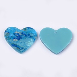 2pc  - Resin Cabochon Flatback  Pendants, 25x22mm Hearts - Blue Swirl