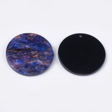 2pc  - Resin Cabochon Flatback  Pendants, 27.5mm Round - Blue/Brown Swirl