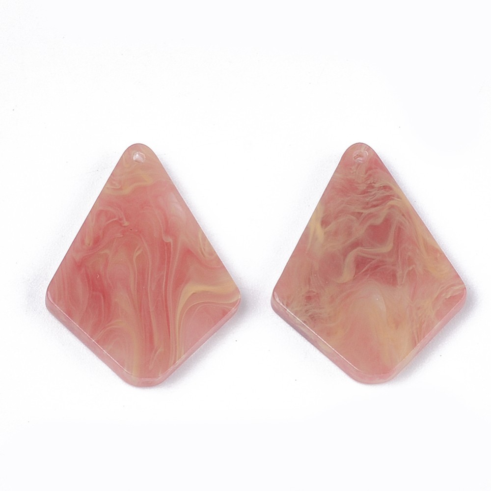 2pc - Resin Cabochon Flatback Pendants, 25x19mm Kite Shape - Salmon 2pc - Resin Cabochon Flatback Pendants, 25x19mm Kite Shape - Salmon