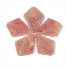 2pc  - Resin Cabochon Flatback  Pendants, 25x19mm Kite Shape - Salmon