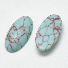 10pc Synthetic Pale Blue Turquoise Brown Vain Cabochons Oval 20x10mm