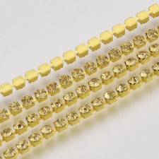 SS6 Plated Yellow Metal Chain with Yellow Glass Stone - 1 Yd