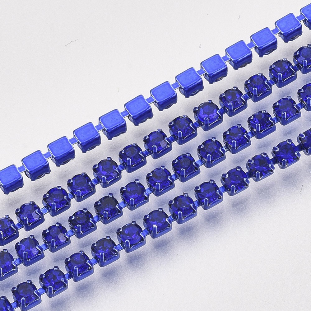 SS6 Colour Plated Metal Chain with Sapphire Glass Stone - 1 Yd