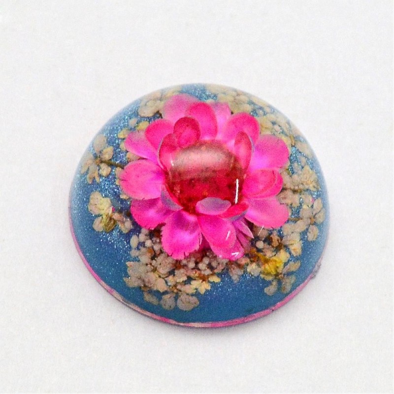 2pc Real Pink Flower Round  Dome Resin  Flatback Cabochon 16mm