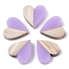 2pc Resin and Wood Heart Cabochon No Hole 15x14x3mm - Lilac 