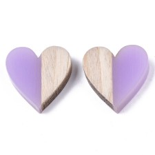 2pc Resin and Wood Heart Cabochon No Hole 15x14x3mm - Lilac 