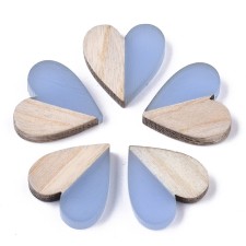2pc Resin and Wood Heart Cabochon No Hole 15x14x3mm - Cornflower Blue
