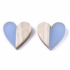 2pc Resin and Wood Heart Cabochon No Hole 15x14x3mm - Cornflower Blue