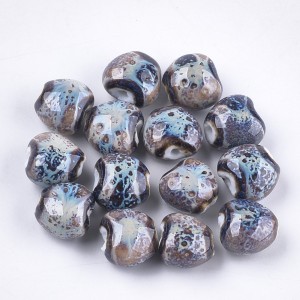 10pc Handmade Porcelain Clay Beads Fancy Antique Glazed