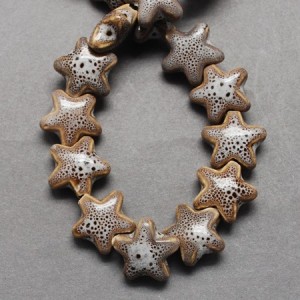 10pc Handmade Porcelain Clay Starfish Beads Fancy Antique Glazed