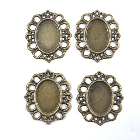 4pc Pendant Cabochon Settings Oval for Pendant Making Antique Bronze