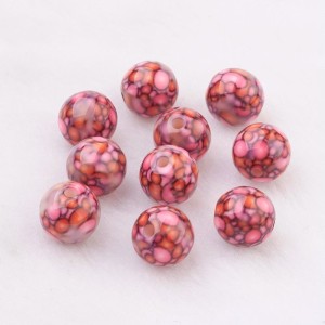 10pc Round Resin Beads with Dot Pattern Rose, 10mm Hole:2mm