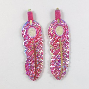 2pc Resin Feather Flatback Cabochon Embellishment 63x16mm AB Pink