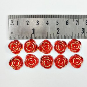 20pc Gold Metal Enlaced Resin Roses Cabochons, Flower 15mm Red