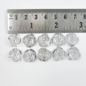 20pc Gold Metal Enlaced Resin Roses Cabochons, Flower 15mm Clear