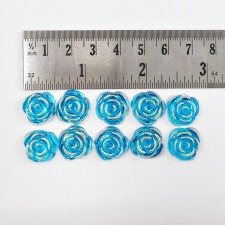 10pc Gold Metal Enlaced Resin Roses Cabochons, Flower 15mm Aqua