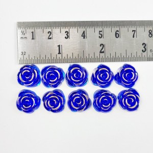 10pc Gold Metal Enlaced Resin Roses Cabochons, Flower 15mm Blue