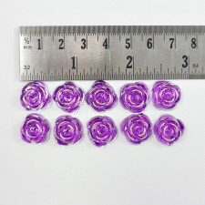 10pc Gold Metal Enlaced Resin Roses Cabochons, Flower 15mm Purple