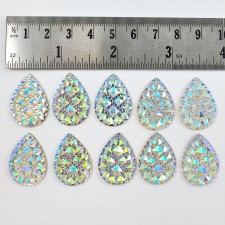 2pc AB White Faceted Sew On Teardrop 25x18mm
