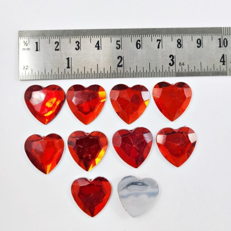 10pc Glue On Hearts 20mm - Red
