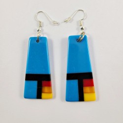 Resin Inlay Earring Pair Segmented Handmade Blue