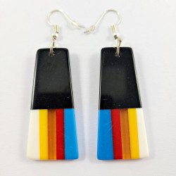 Resin Inlay Earring Pair Segmented Handmade Black