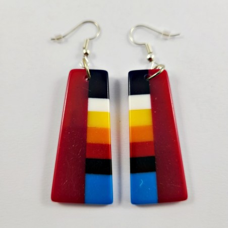 Native Slab Earring Pair Inlay Handmade Red Trapezoid