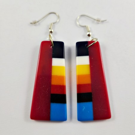 Resin Inlay Earring Pair Segmented Handmade Red