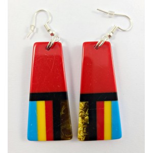 Resin Inlay Earring Pair Segmented Handmade Red