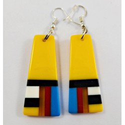 Resin Inlay Earring Pair Segmented Handmade Yellow