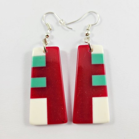 Native Slab Earring Pair Inlay Handmade Red Trapezoid 