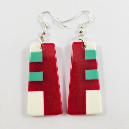 Resin Inlay Earring Pair Segmented Handmade Red