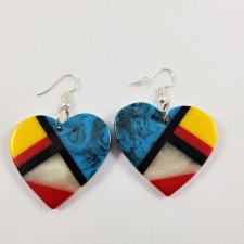 Native Slab Earring Pair Inlay Handmade Blue Hearts