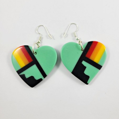 Native Slab Earring Pair Inlay Handmade Turquoise Hearts