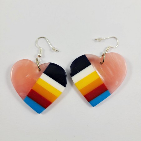 Native Slab Earring Pair Inlay Handmade Peach Pink Hearts