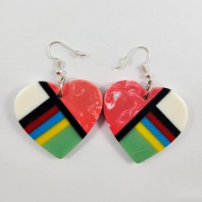 Resin Inlay Earring Pair Segmented Handmade Peach Pink Hearts