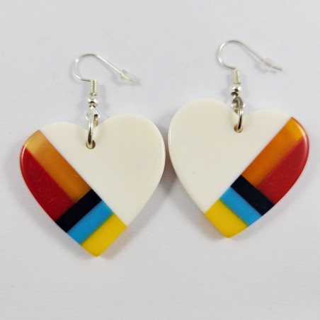 Native Slab Earring Pair Inlay Handmade White Hearts