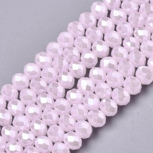 Electroplated Glass Faceted Rondelle Beads 4x3mm 17in Strand Pearl Lustre Pink