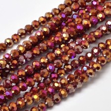 4x3mm Faceted Rondelle Electroplated Glass Beads - Red Purple AB Plated - 17 in Strand 