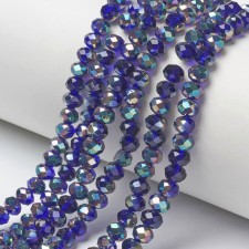 4x3mm Faceted Rondelle Half Electroplated Glass Beads 17 in Strand AB Plated Blue