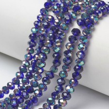 Faceted Rondelle Electroplated Glass Beads 4x3mm 17 in Strand Red Purple AB Plated