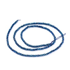 Electroplate Glass Beads Strands, Full Plated, Faceted, Rondelle, Blue Plated 14" Strand 2x1.5mm