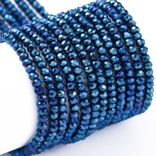 2x1.5mm Electroplate Glass Beads Strands, Full Plated, Faceted, Rondelle, Blue 14" Strand