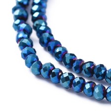 Electroplate Glass Beads Strands, Full Plated, Faceted, Rondelle, Blue Plated 14" Strand 2x1.5mm