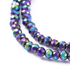 Electroplate Glass Beads Strands, Full Plated, Faceted, Rondelle, AB Purple Plated 14" Strand 2x1.5mm