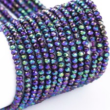 Electroplate Glass Beads Strands, Full Plated, Faceted, Rondelle, AB Purple Plated 14" Strand 2x1.5mm