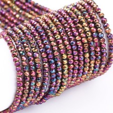 2x1.5mm Electroplate Glass Beads Strands, Full Plated, Faceted, Rondelle, AB Purple 14" Strand